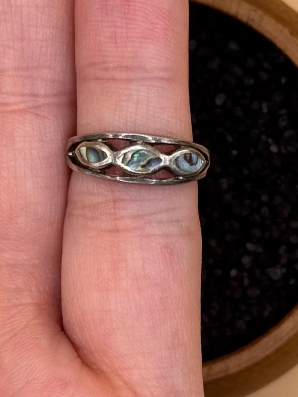 Sterling Silver Abalone Inlay Band - Lagoon Lights Abalone (3.5)